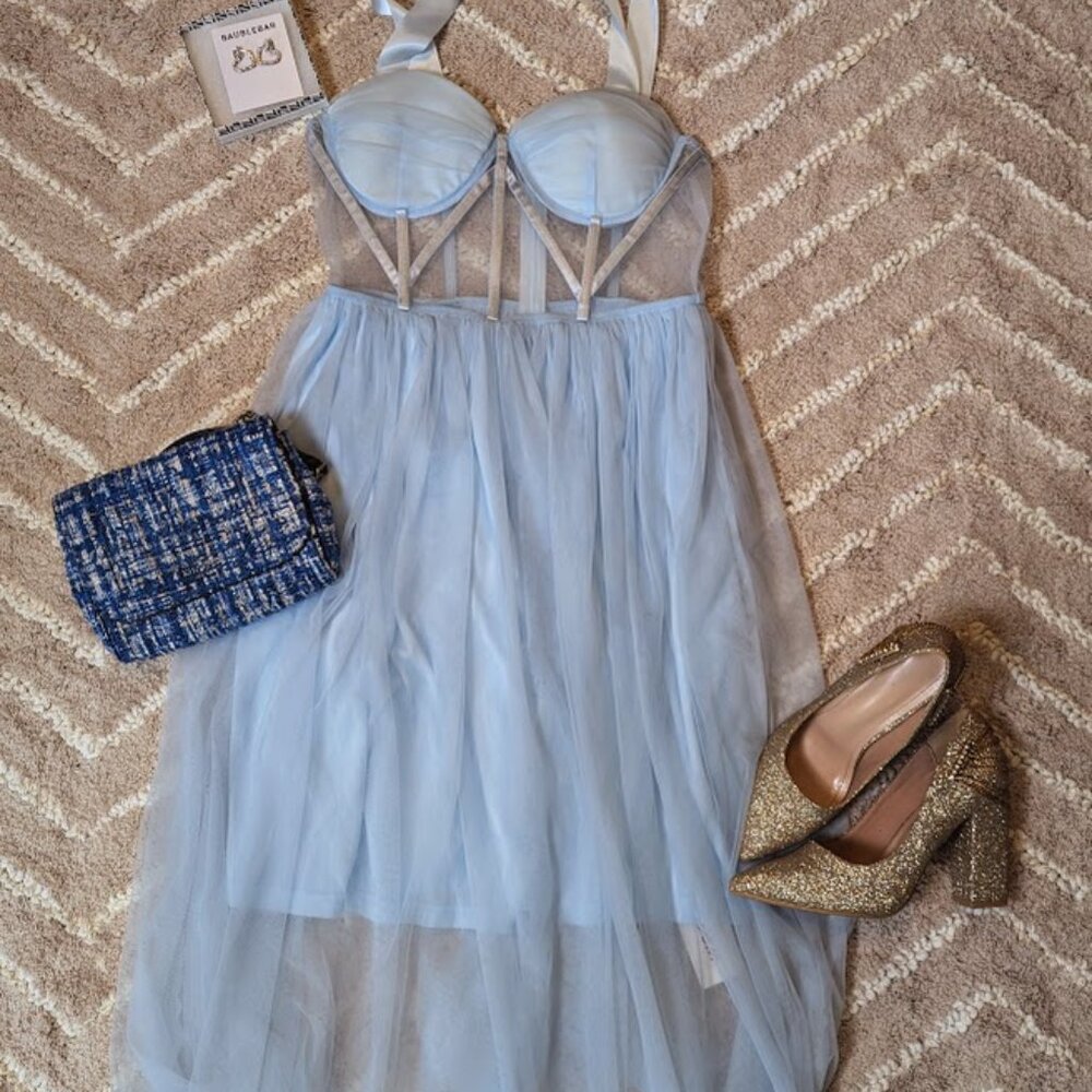 NWT - Tie Shoulder Bustier Mesh Party Dress Size Large - Picture 8 of 9